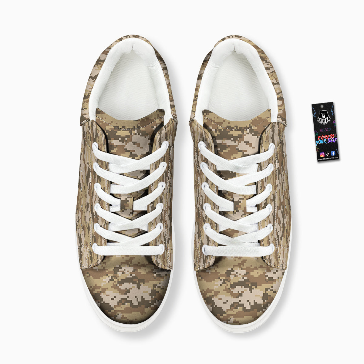 Digital Camo Beige Print Pattern Platform Shoes-grizzshop