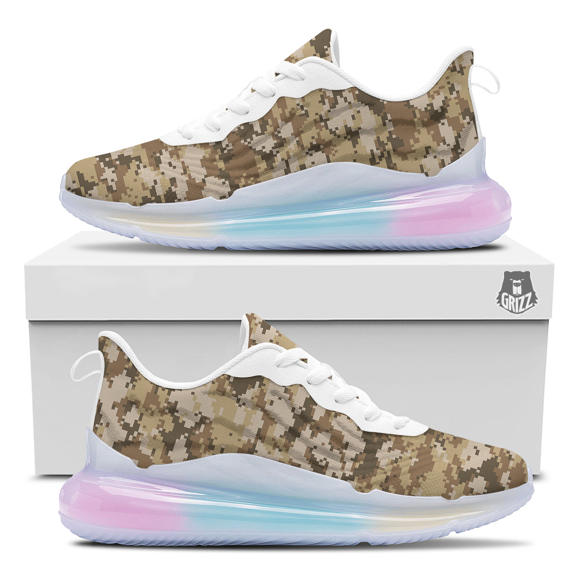 Digital Camo Beige Print Pattern Running Sneakers-grizzshop