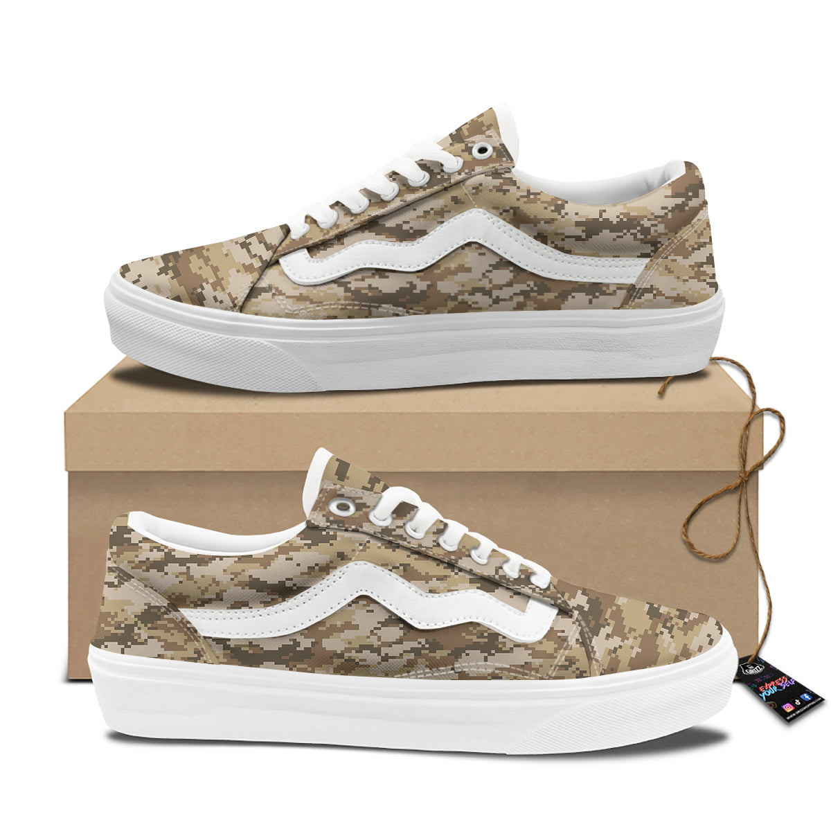 Digital Camo Beige Print Pattern Skate Shoes-grizzshop