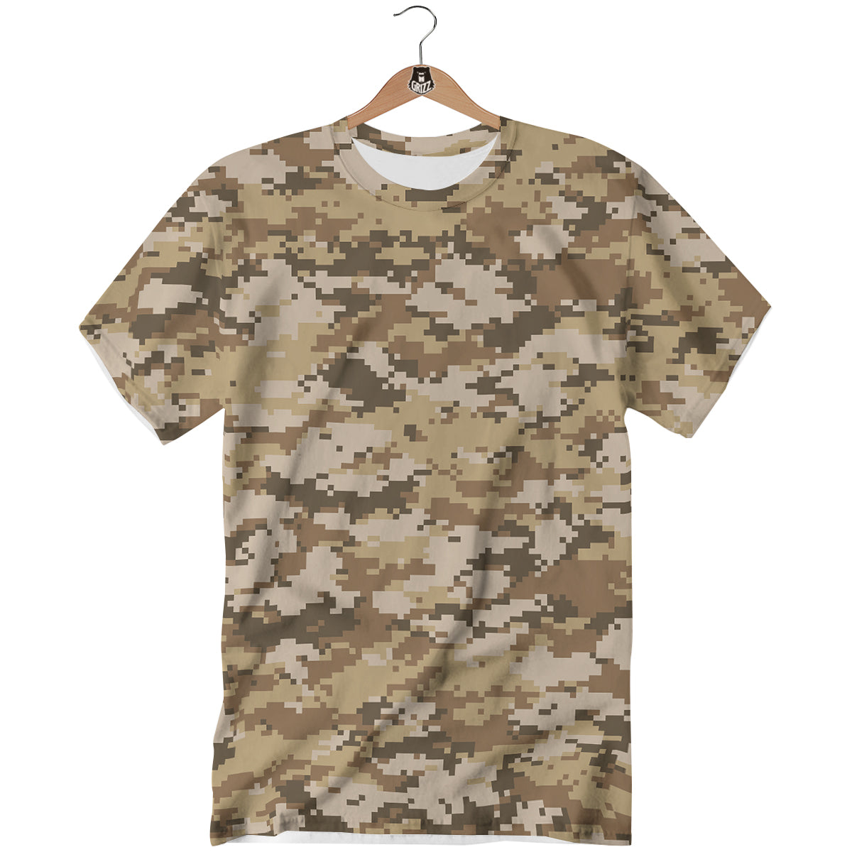 Digital Camo Beige Print Pattern T-Shirt-grizzshop