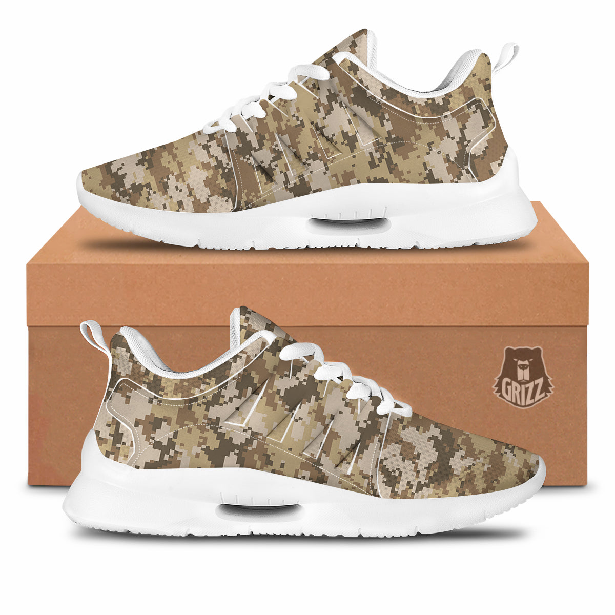 Digital Camo Beige Print Pattern Tennis Shoes-grizzshop