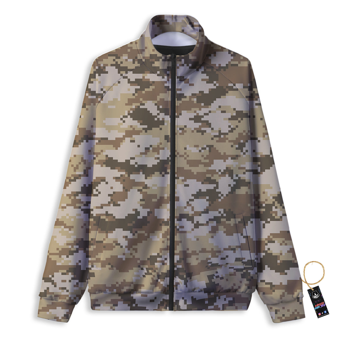 Digital Camo Beige Print Pattern Track Jacket-grizzshop