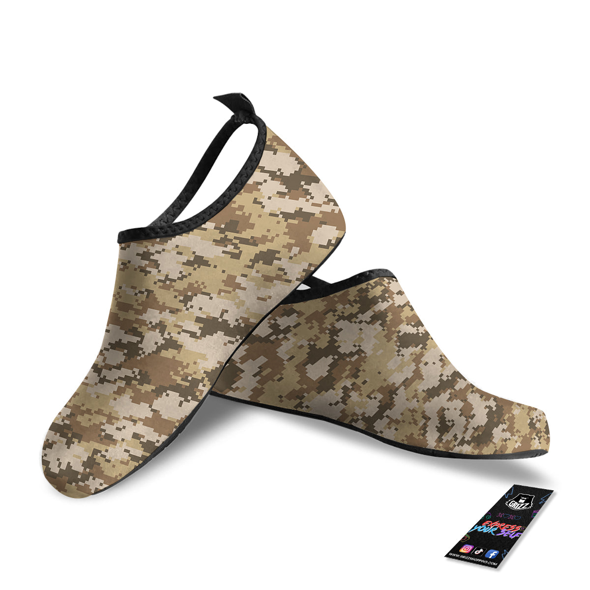 Digital Camo Beige Print Pattern Water Shoes-grizzshop