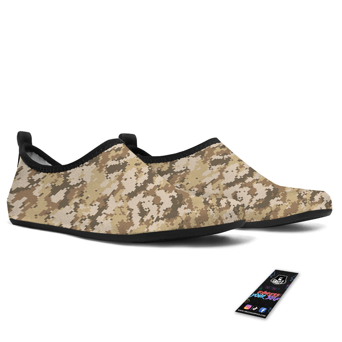 Digital Camo Beige Print Pattern Water Shoes-grizzshop