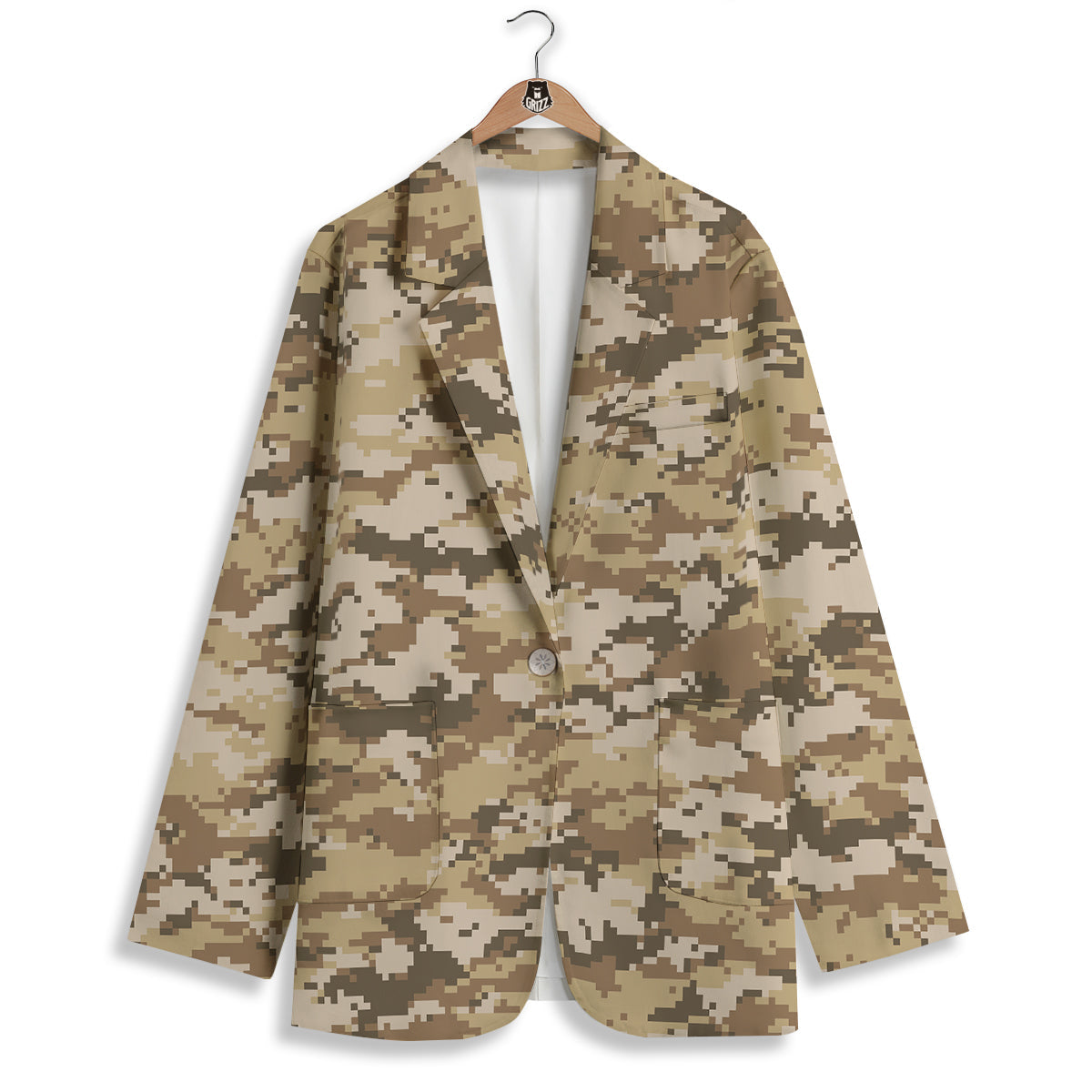 Digital Camo Beige Print Pattern Women's Blazer-grizzshop
