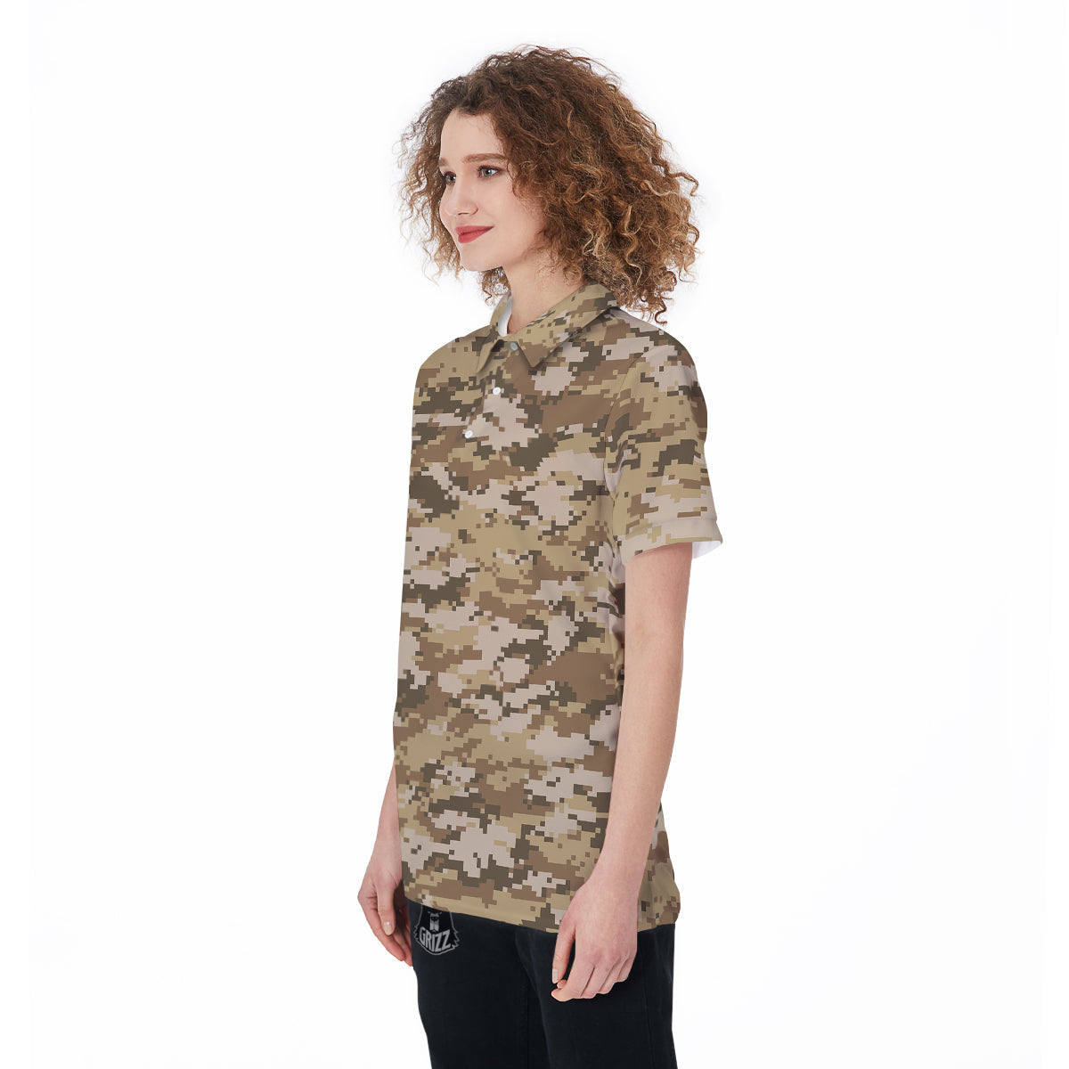 Digital Camo Beige Print Pattern Women's Golf Shirts-grizzshop