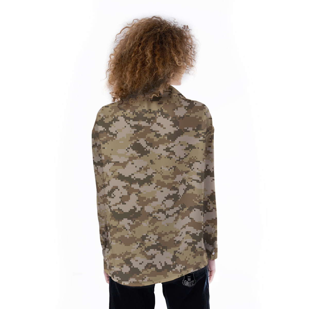 Digital Camo Beige Print Pattern Women's Long Sleeve Shirts-grizzshop