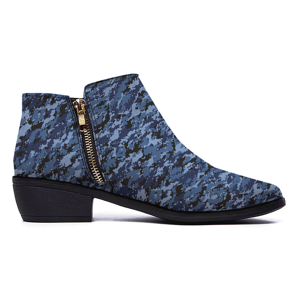 Digital Camo Black And Blue Print Ankle Boots-grizzshop
