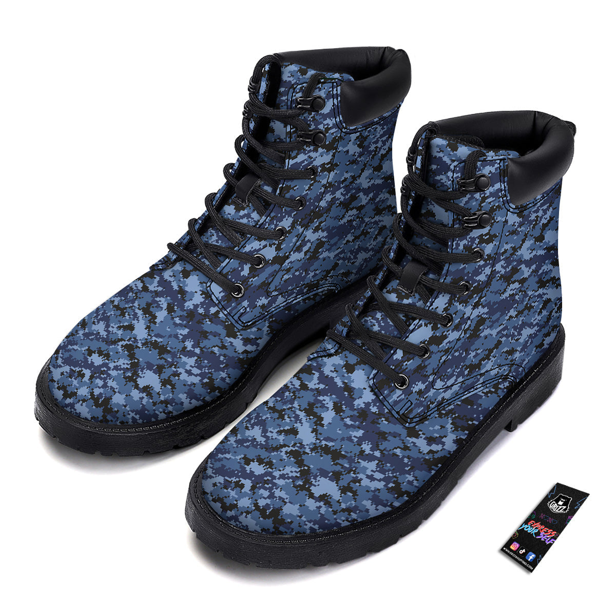 Digital Camo Black And Blue Print Boots-grizzshop