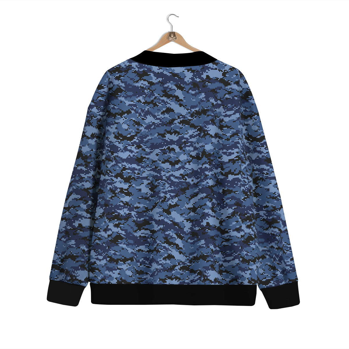Digital Camo Black And Blue Print Cardigan-grizzshop