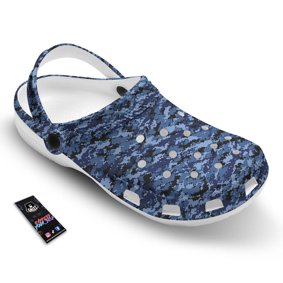 Digital Camo Black And Blue Print Clog-grizzshop