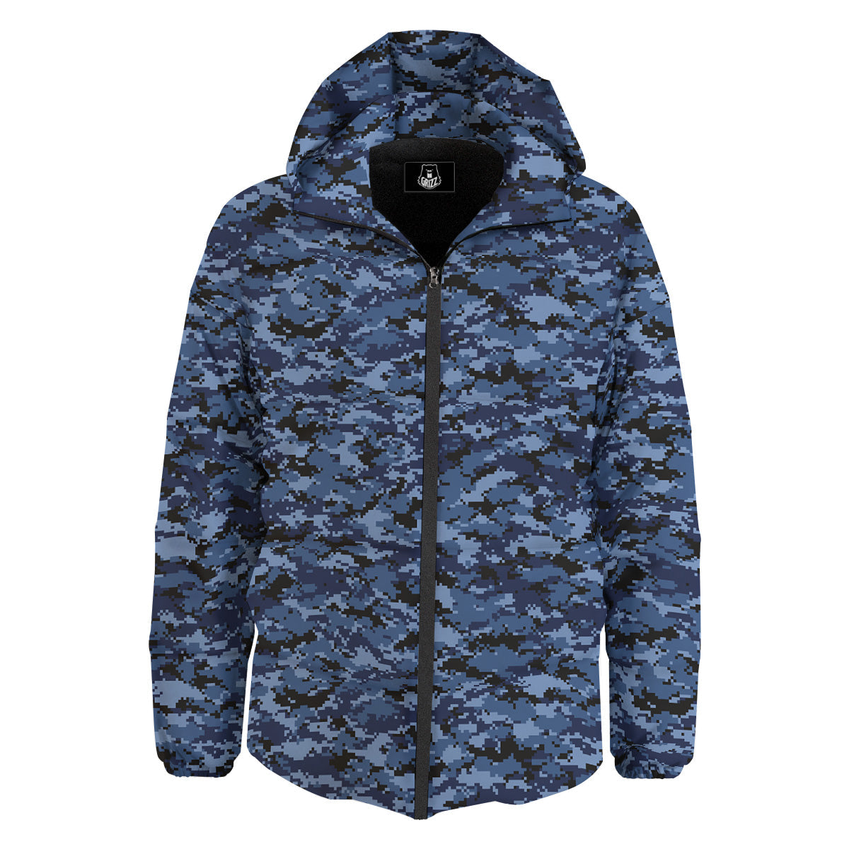 Digital Camo Black And Blue Print Down Jacket-grizzshop