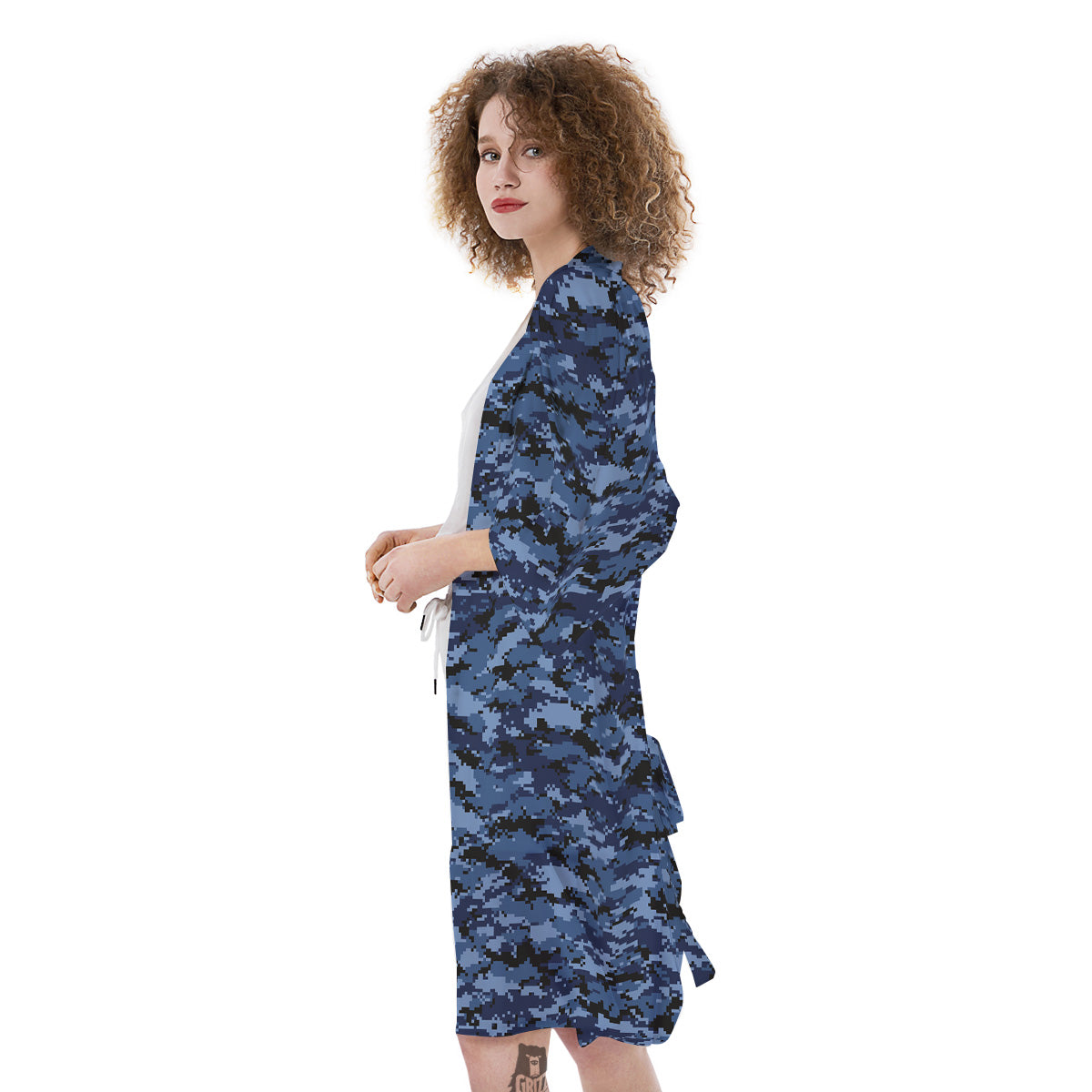 Digital Camo Black And Blue Print Kimono-grizzshop