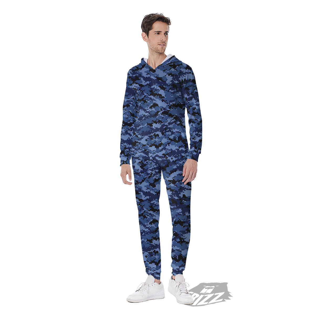 Digital Camo Black And Blue Print Men's Jumpsuit-grizzshop