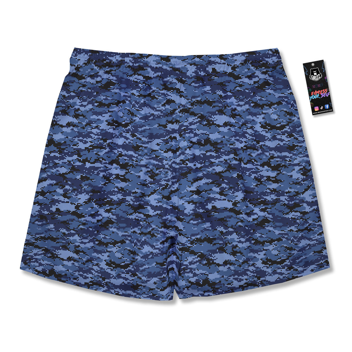 Digital Camo Black And Blue Print Men's Running Shorts-grizzshop