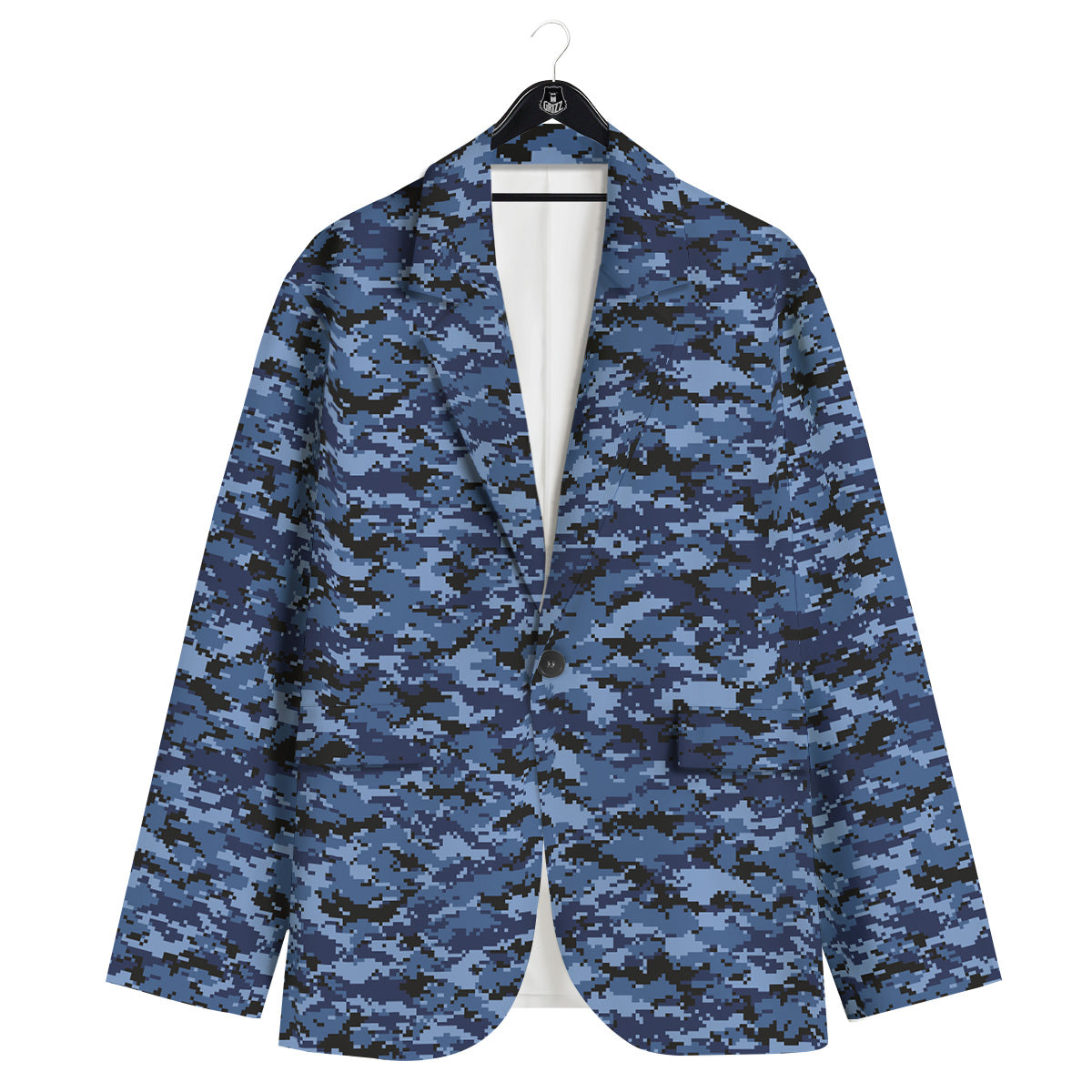 Digital Camo Black And Blue Print Men's Sport Coat-grizzshop