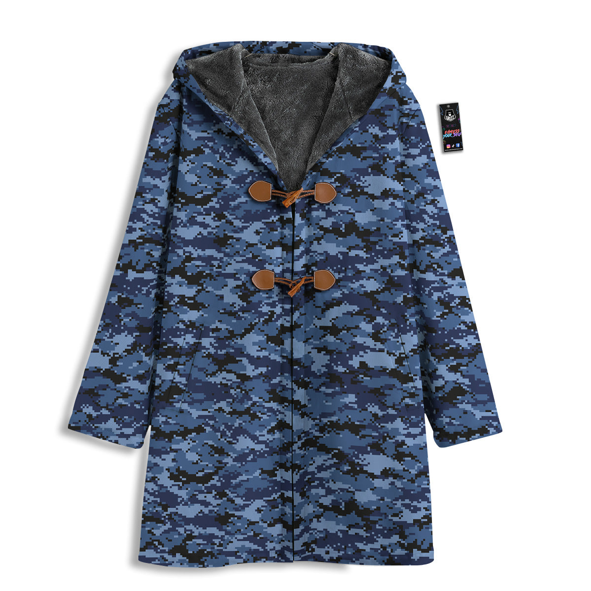 Digital Camo Black And Blue Print Men's Windbreaker Jacket-grizzshop
