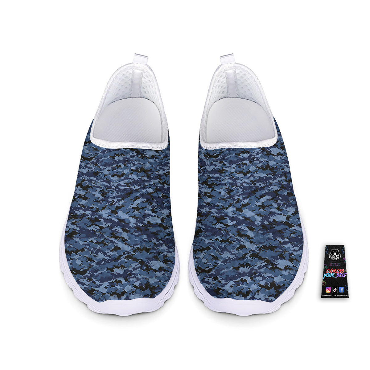 Digital Camo Black And Blue Print Nurse Shoes-grizzshop