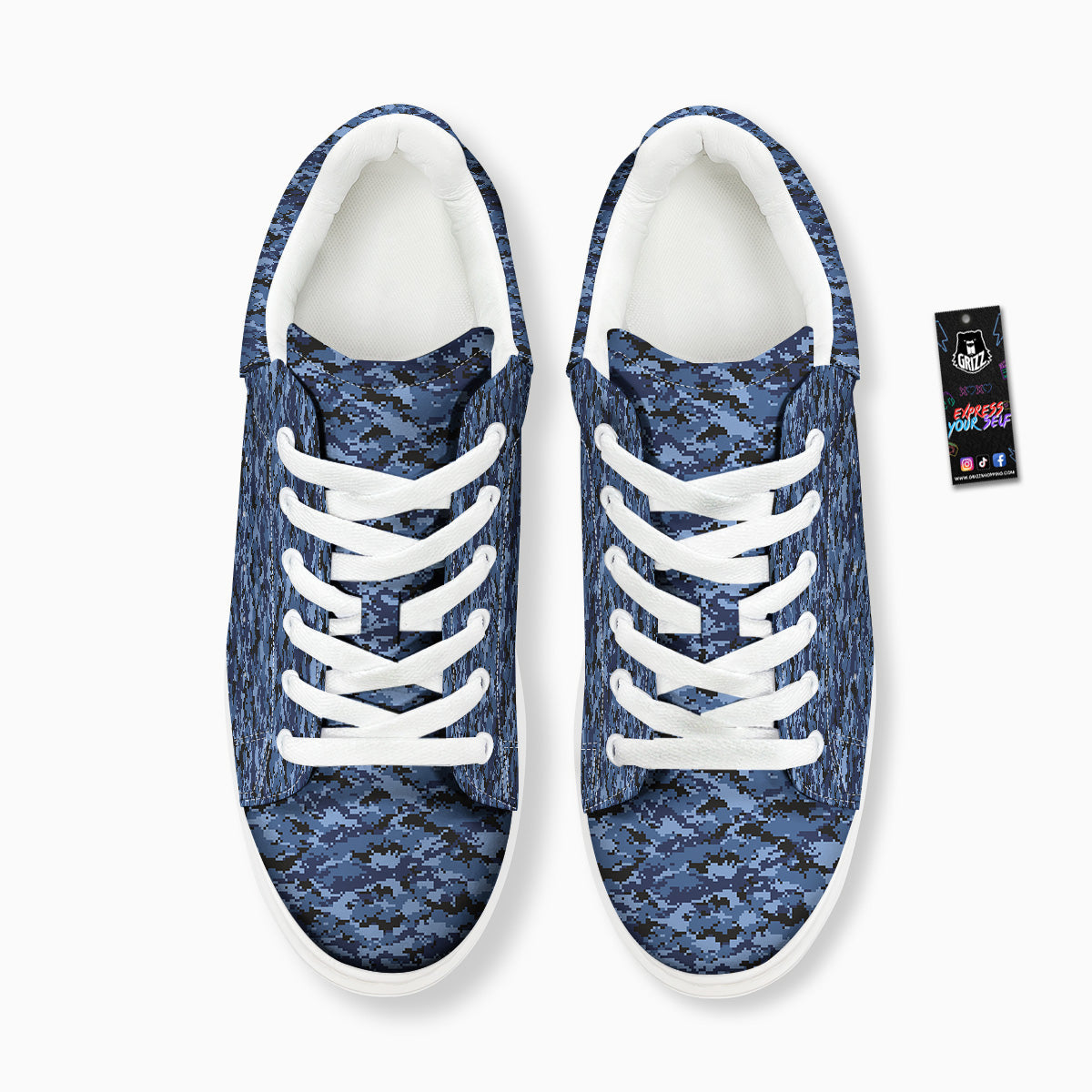 Digital Camo Black And Blue Print Platform Shoes-grizzshop