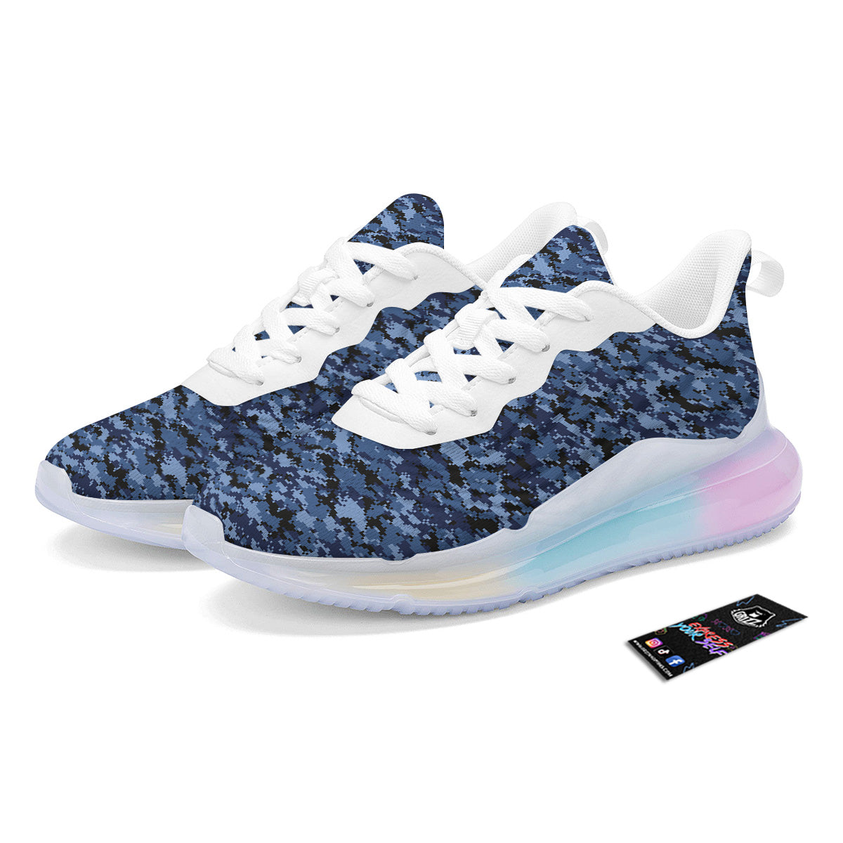 Digital Camo Black And Blue Print Running Sneakers-grizzshop