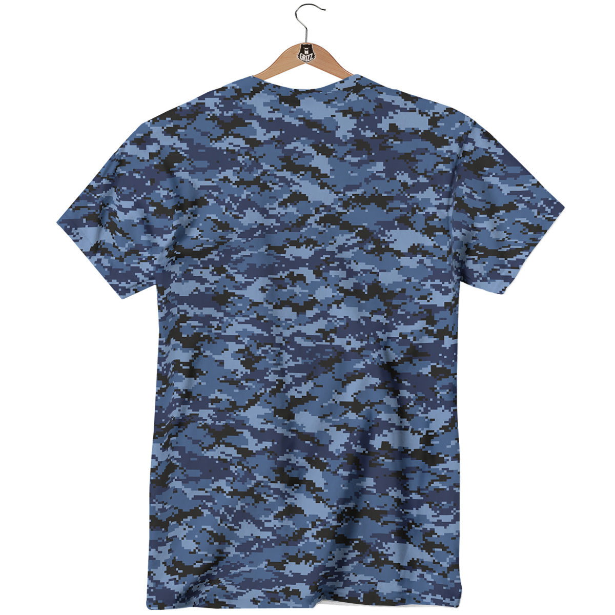 Digital Camo Black And Blue Print T-Shirt-grizzshop