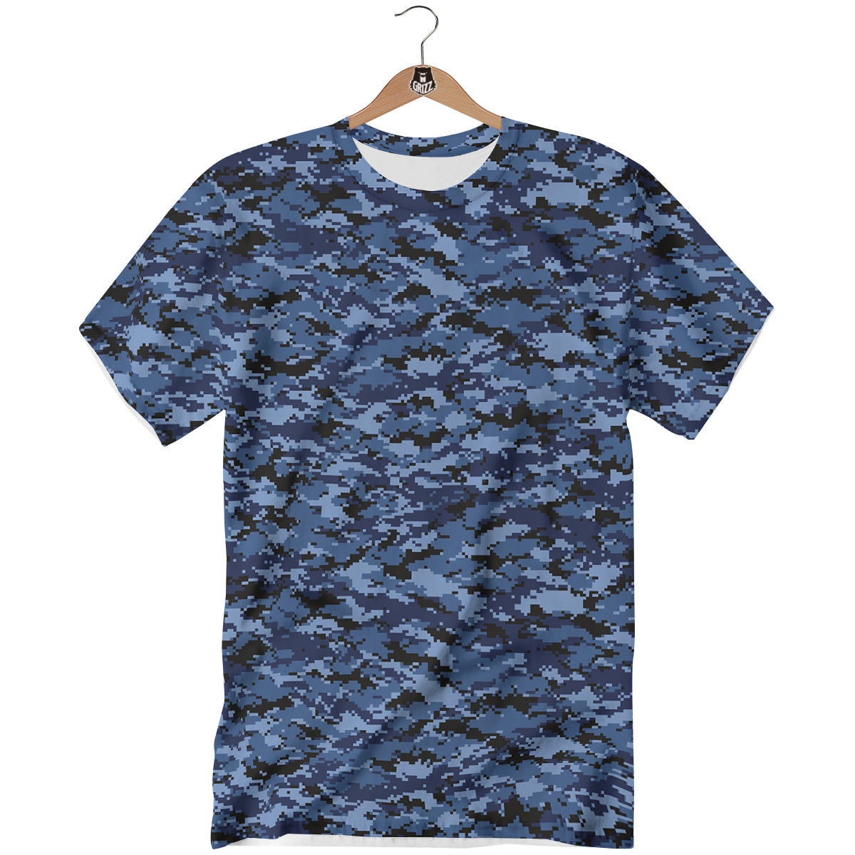 Digital Camo Black And Blue Print T-Shirt-grizzshop