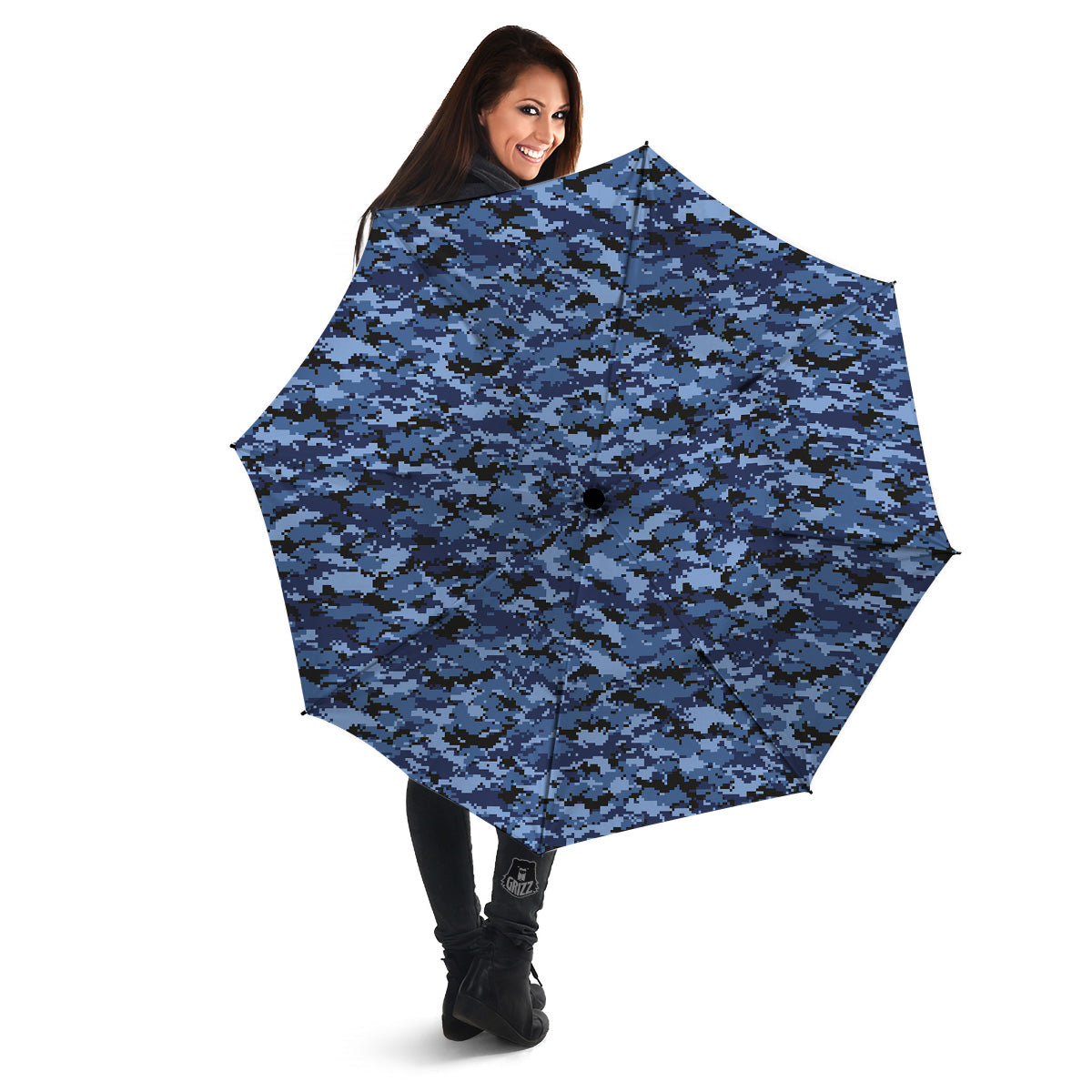 Digital Camo Black And Blue Print Umbrella-grizzshop