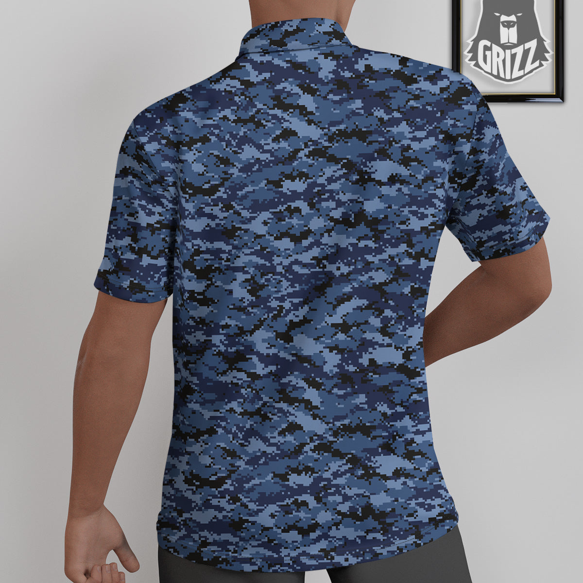 Digital Camo Black And Blue Print Untucked Shirts-grizzshop