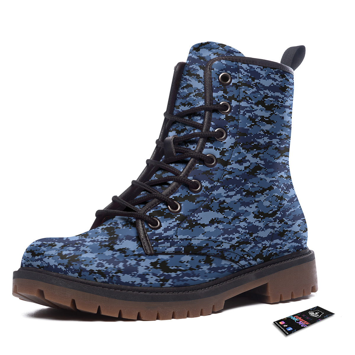 Digital Camo Black And Blue Print Work Boots-grizzshop