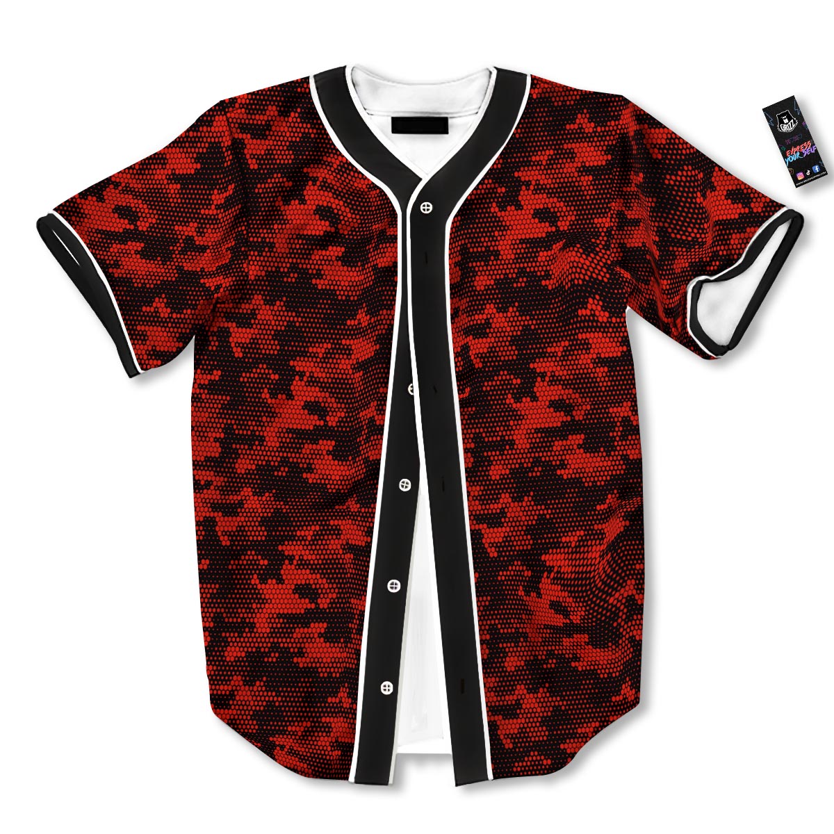 Digital Camo Black And Red Print Pattern Baseball Jersey-grizzshop