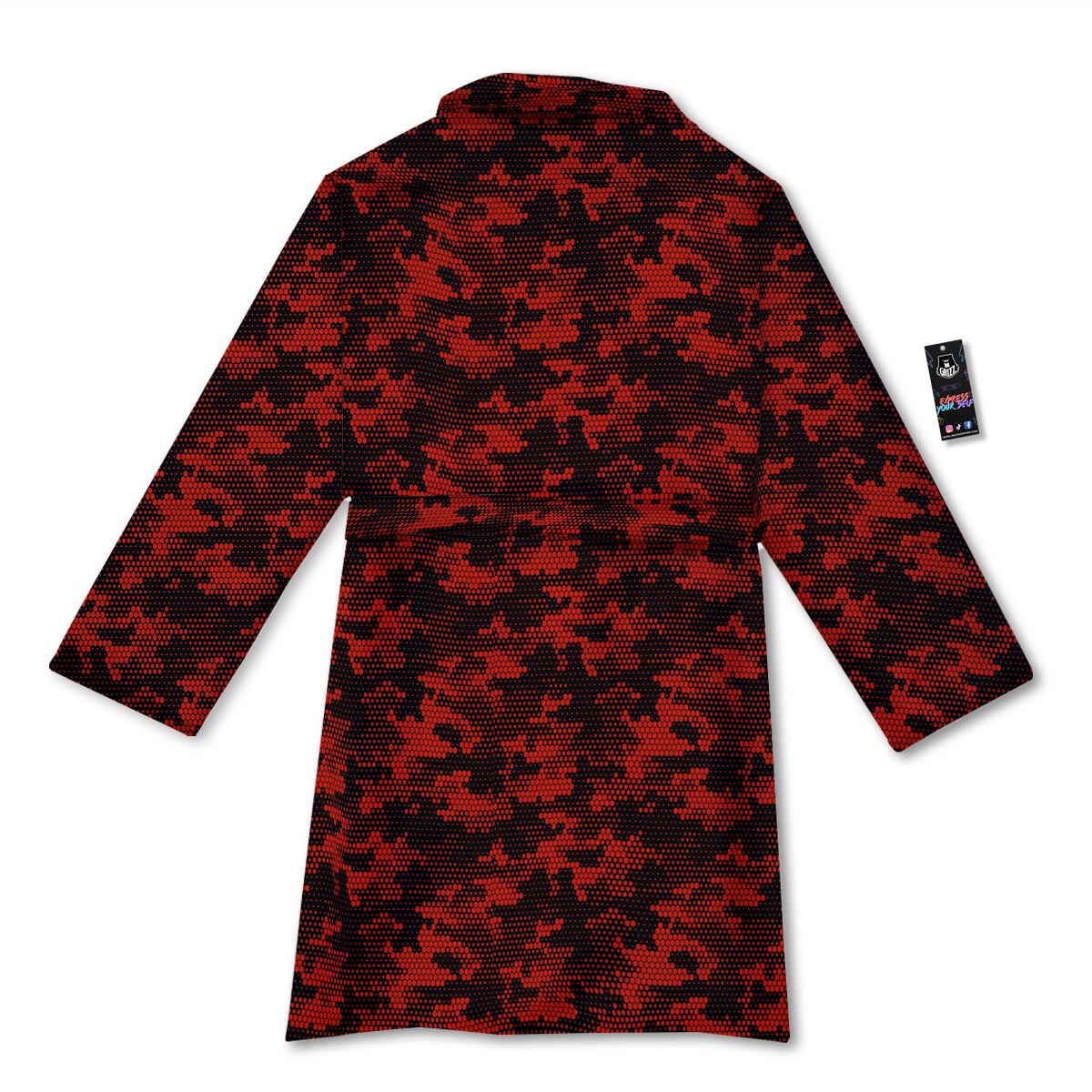 Digital Camo Black And Red Print Pattern Bathrobe-grizzshop