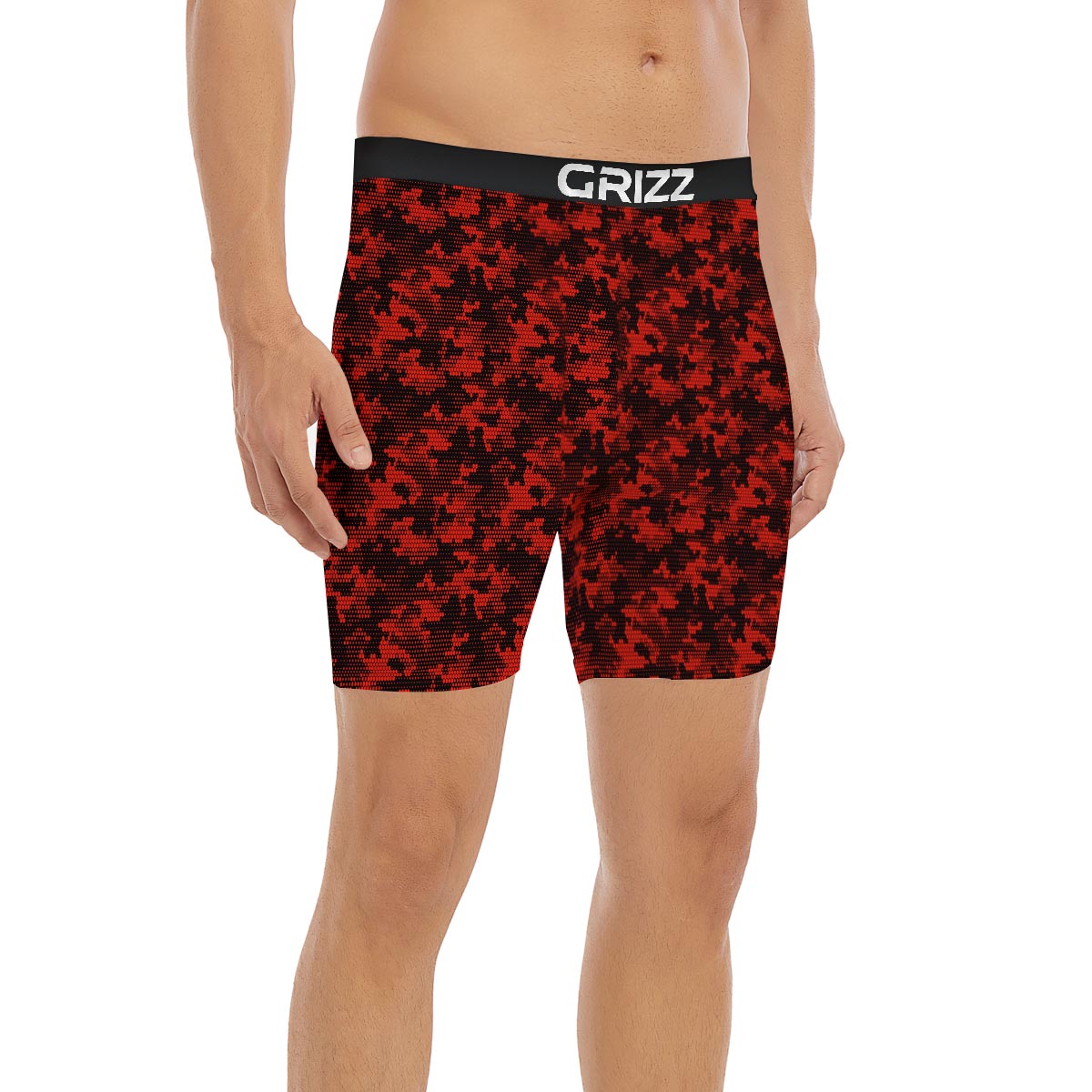 Digital Camo Black And Red Print Pattern Boxer Briefs-grizzshop