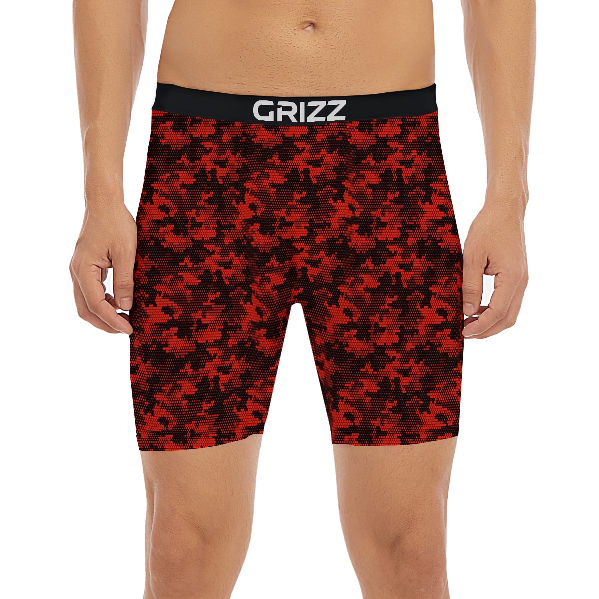 Digital Camo Black And Red Print Pattern Boxer Briefs-grizzshop