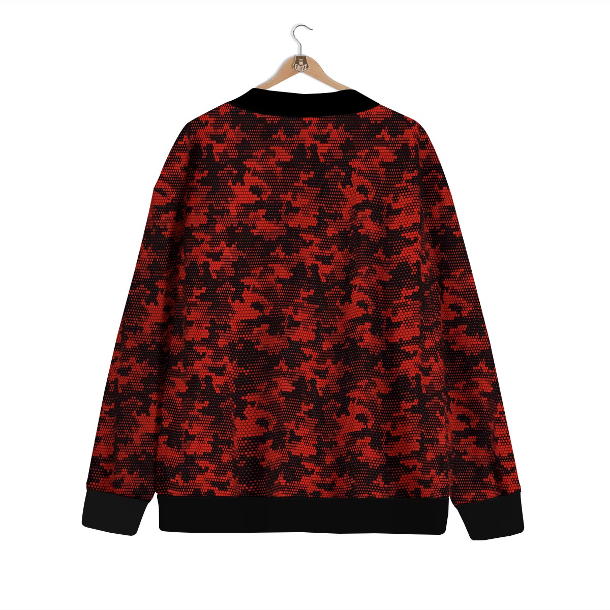 Digital Camo Black And Red Print Pattern Cardigan-grizzshop