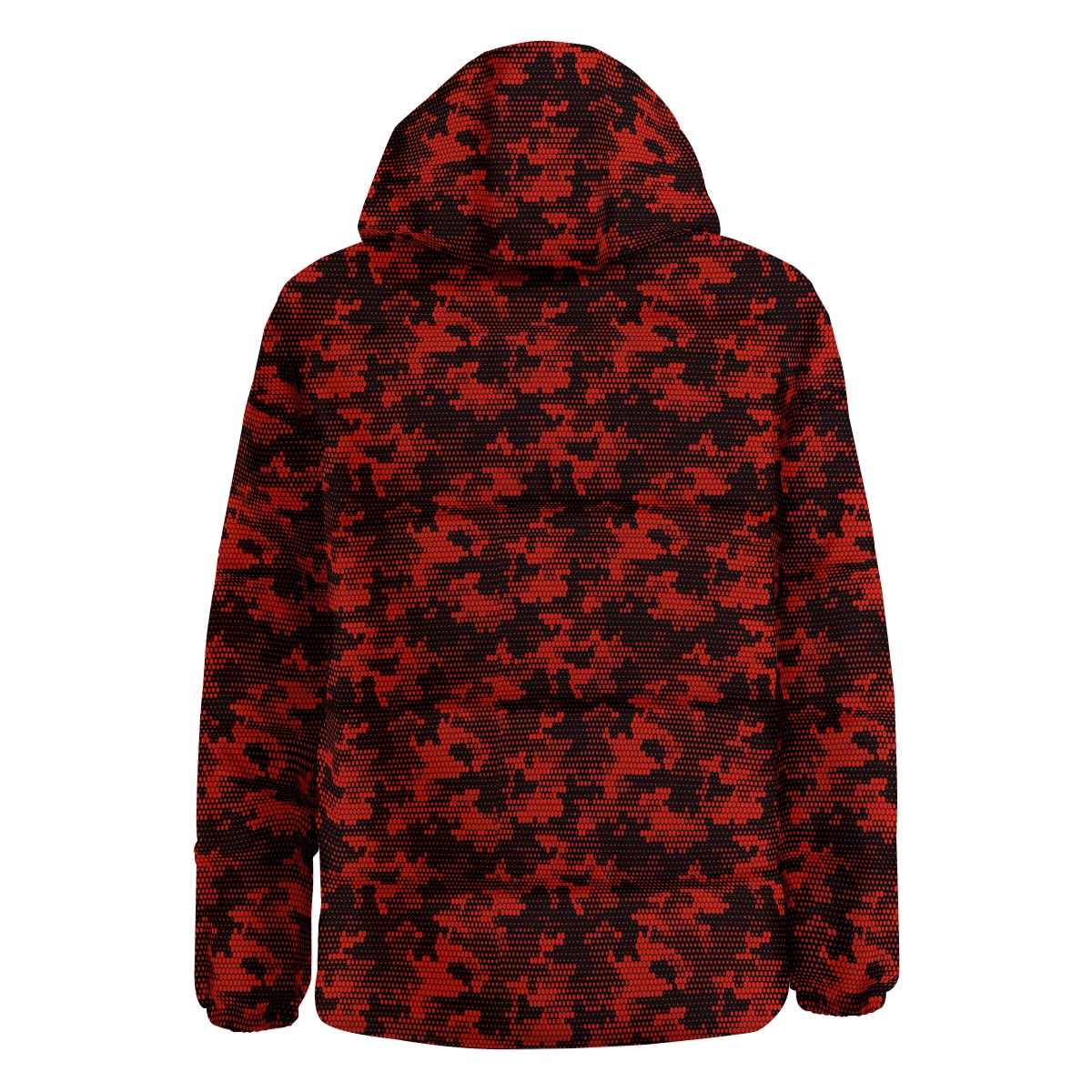 Digital Camo Black And Red Print Pattern Down Jacket-grizzshop