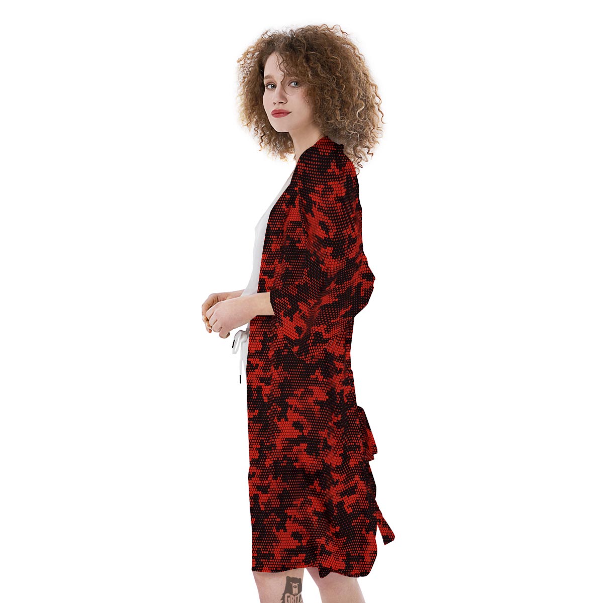 Digital Camo Black And Red Print Pattern Kimono-grizzshop