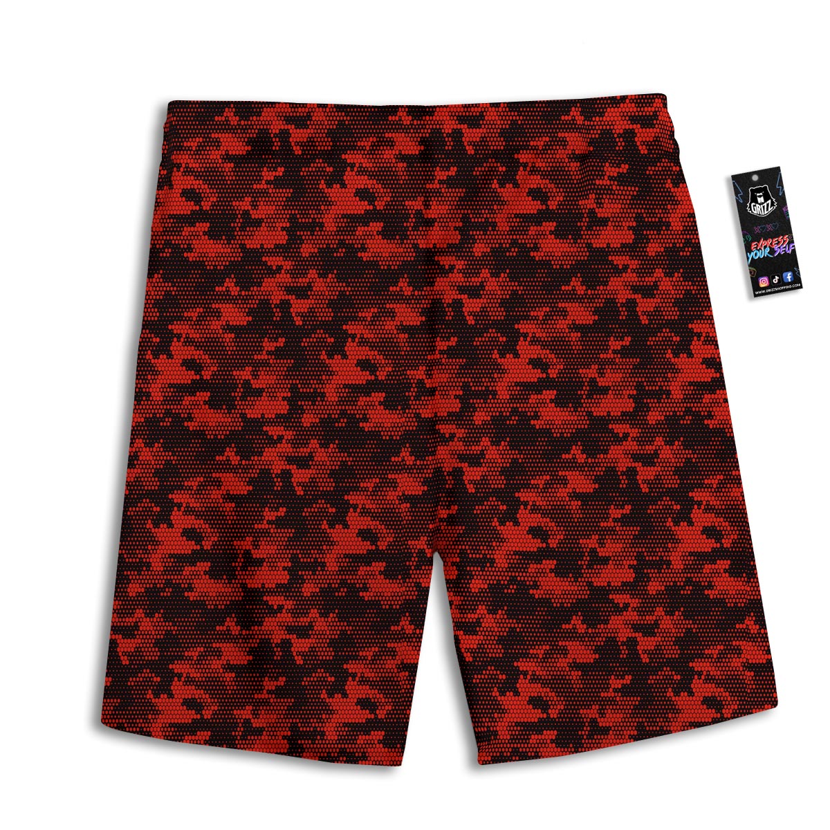 Digital Camo Black And Red Print Pattern Men's Athletic Shorts