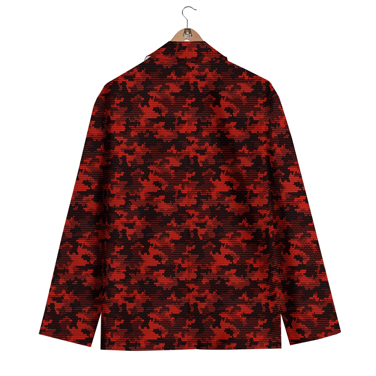 Digital Camo Black And Red Print Pattern Men's Blazer-grizzshop