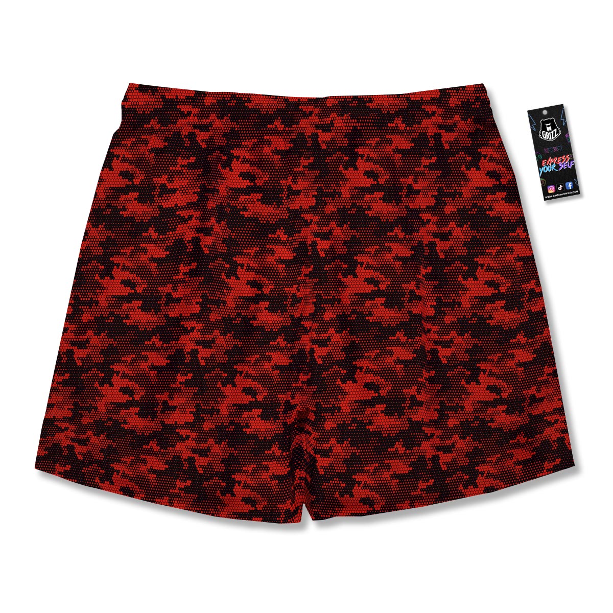 Digital Camo Black And Red Print Pattern Men's Running Shorts-grizzshop