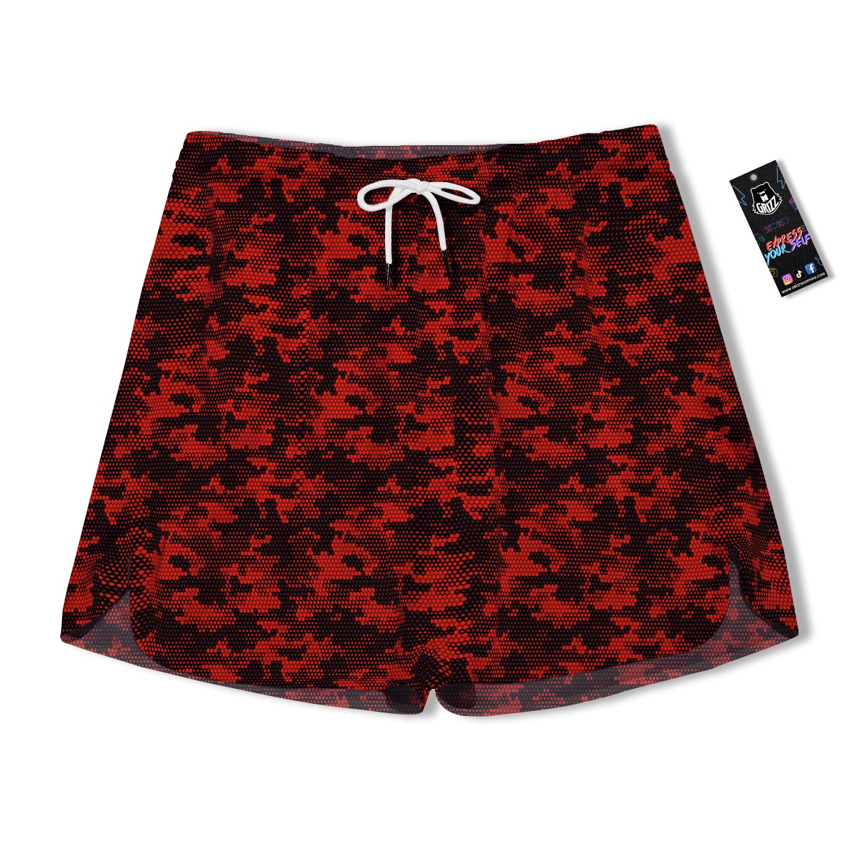 Digital Camo Black And Red Print Pattern Men's Running Shorts-grizzshop