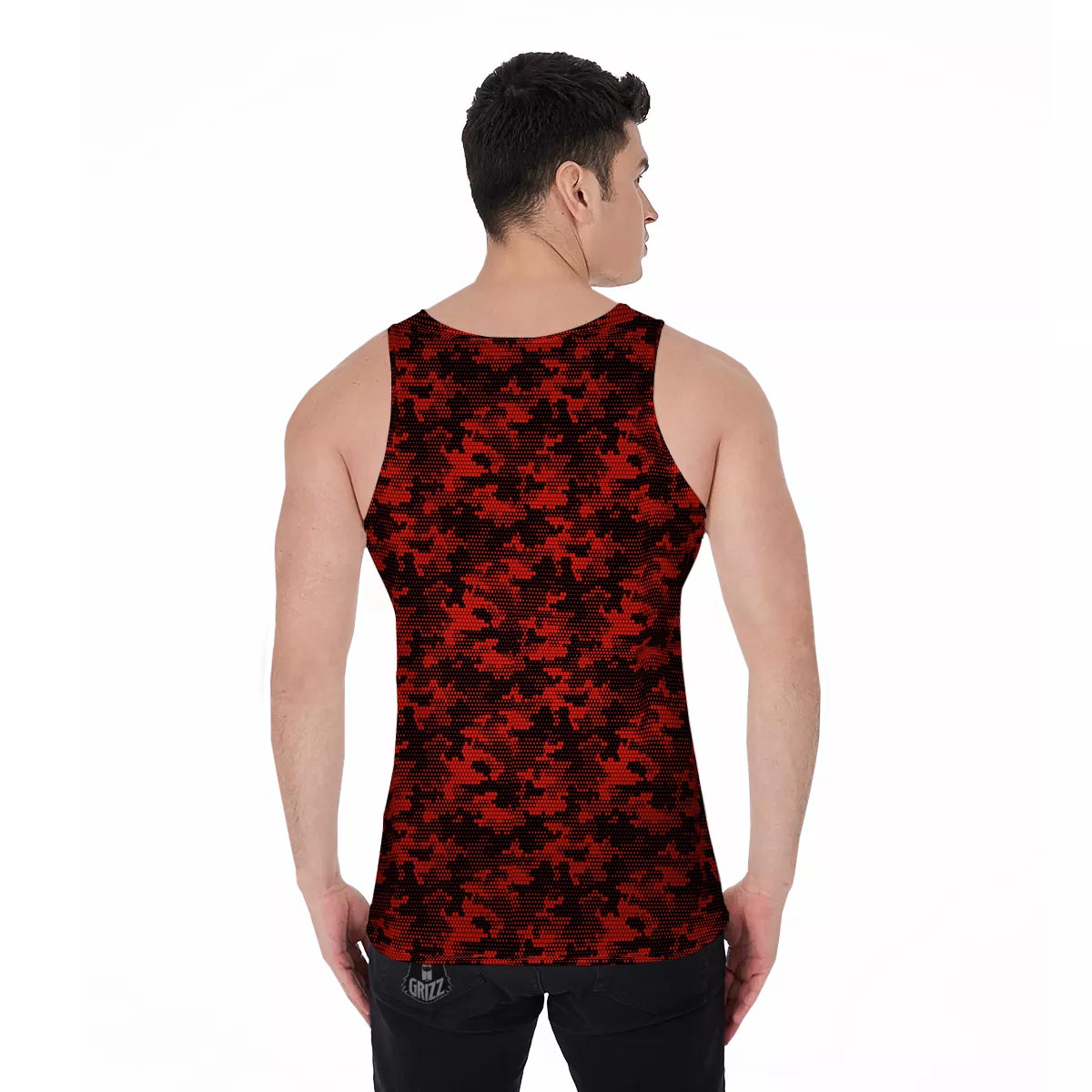 Digital Camo Black And Red Print Pattern Men's Tank Top-grizzshop