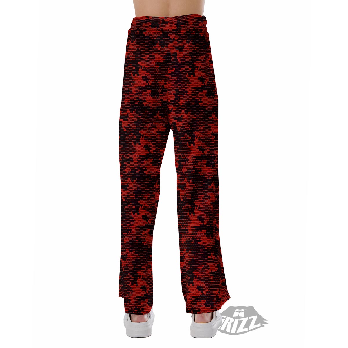 Digital Camo Black And Red Print Pattern Pajama Pants-grizzshop