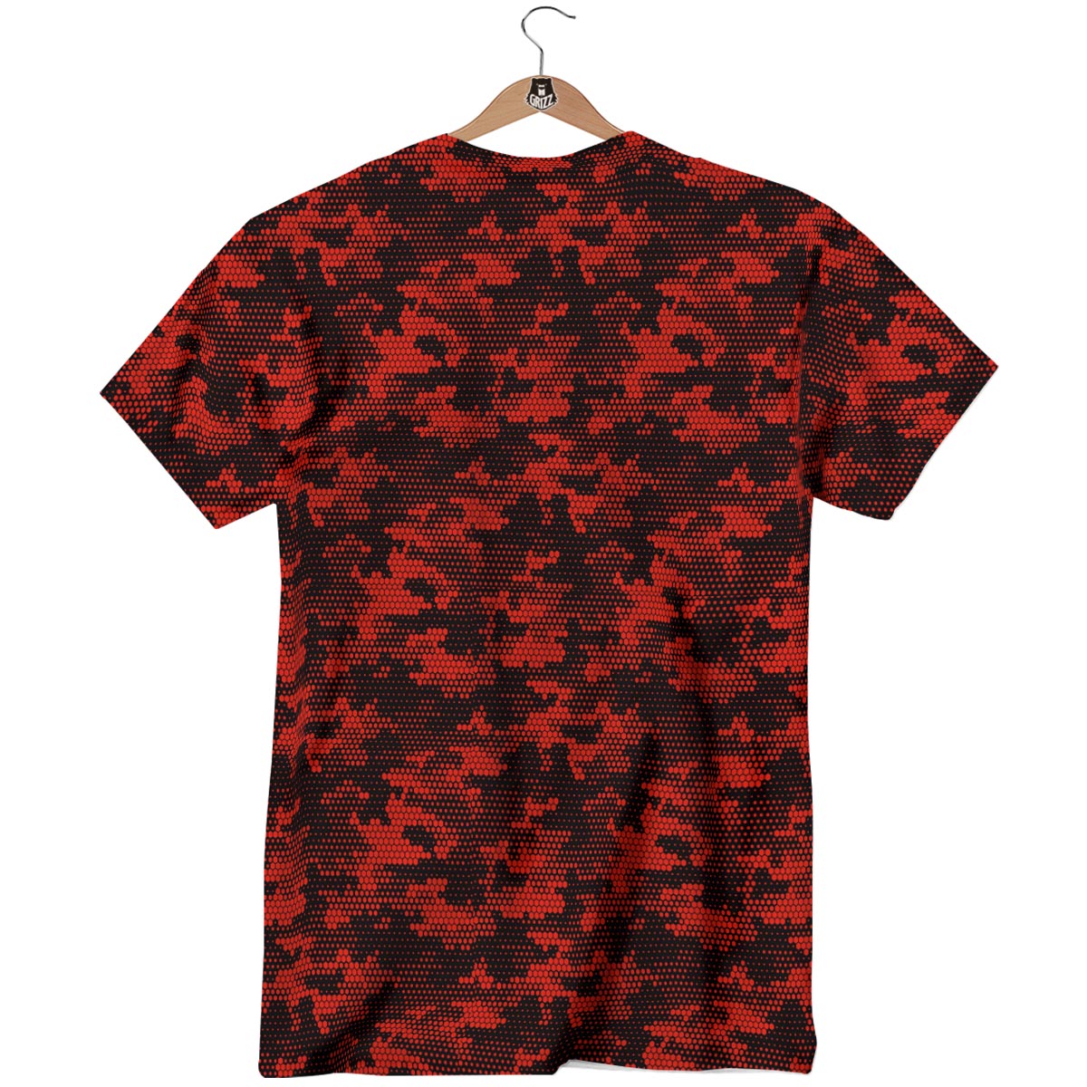 Digital Camo Black And Red Print Pattern T-Shirt-grizzshop