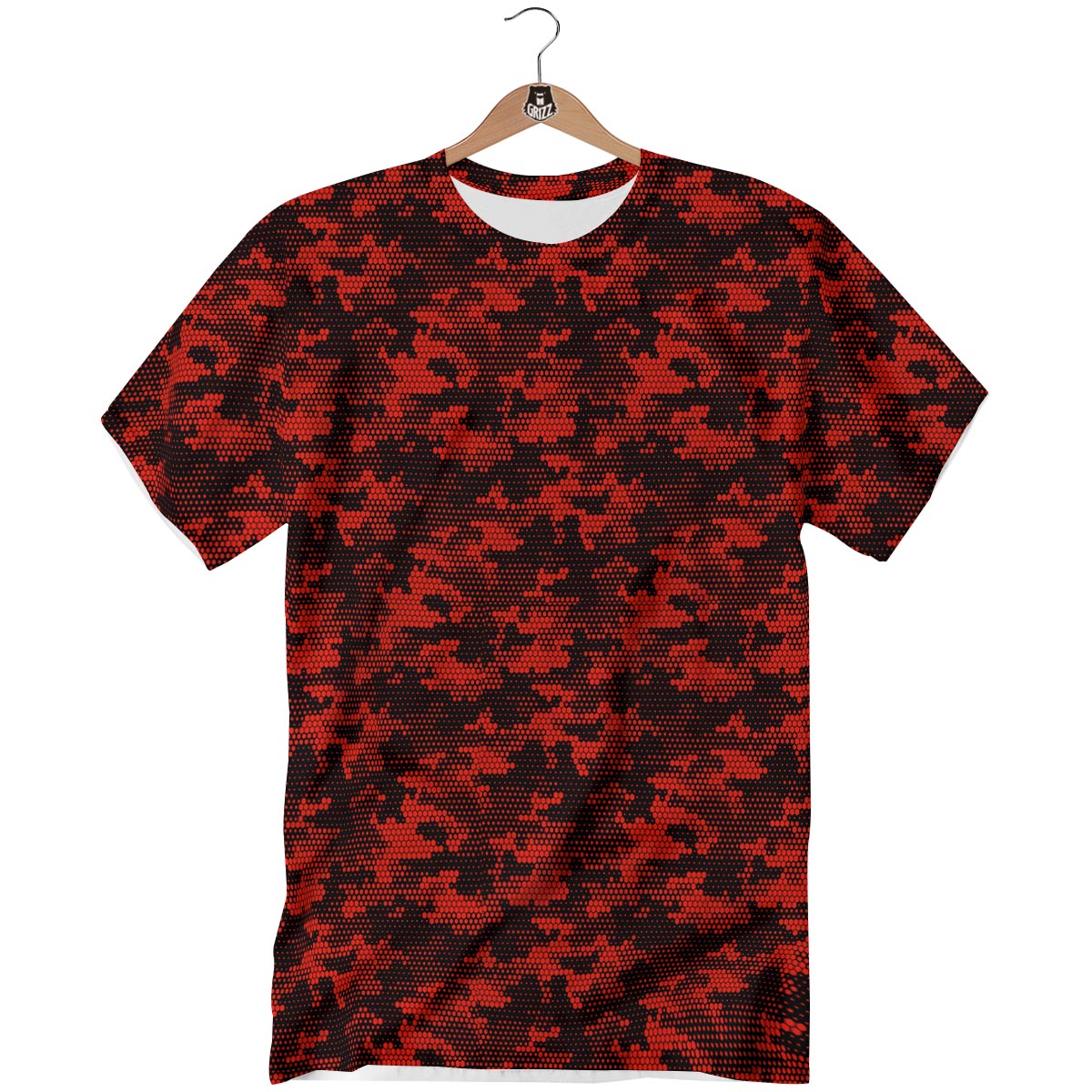 Digital Camo Black And Red Print Pattern T-Shirt-grizzshop