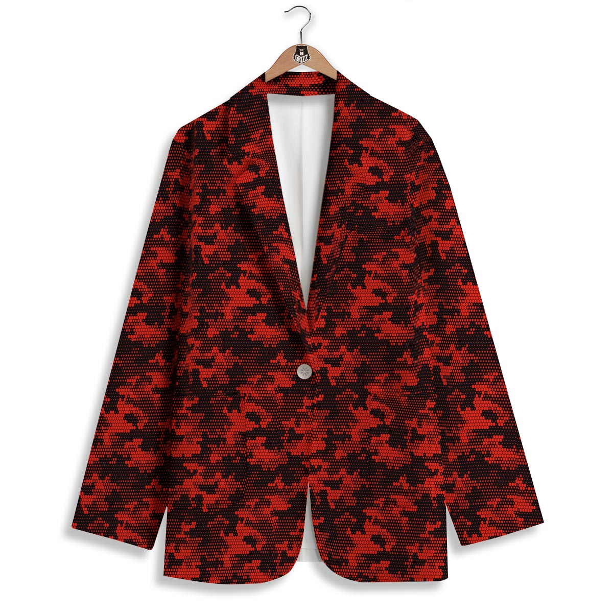 Digital Camo Black And Red Print Pattern Women's Blazer-grizzshop