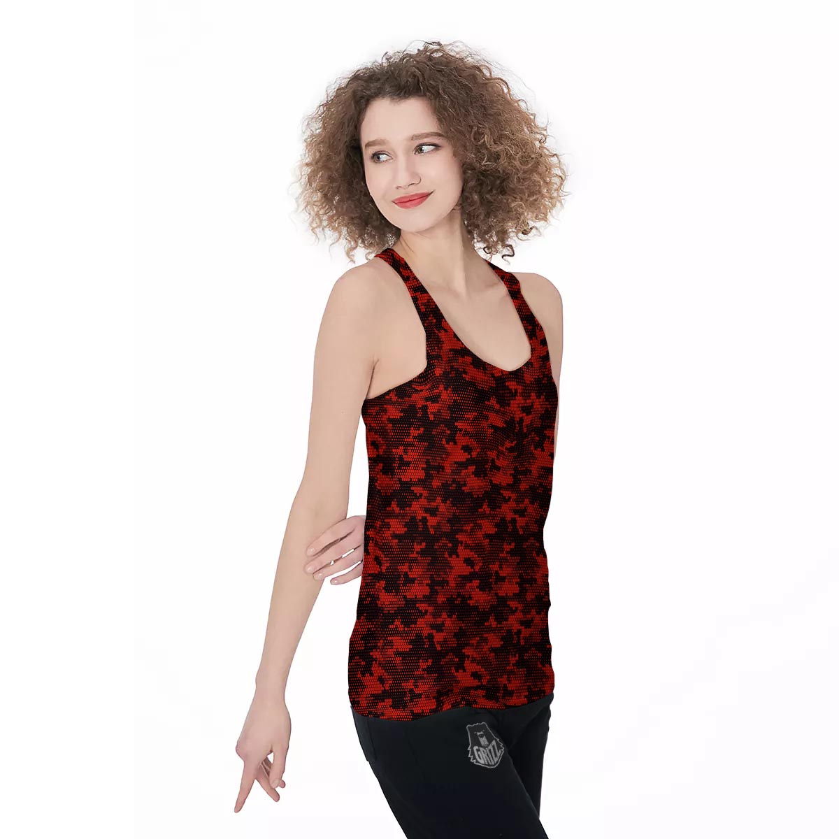 Digital Camo Black And Red Print Pattern Women's Racerback Tank Top-grizzshop