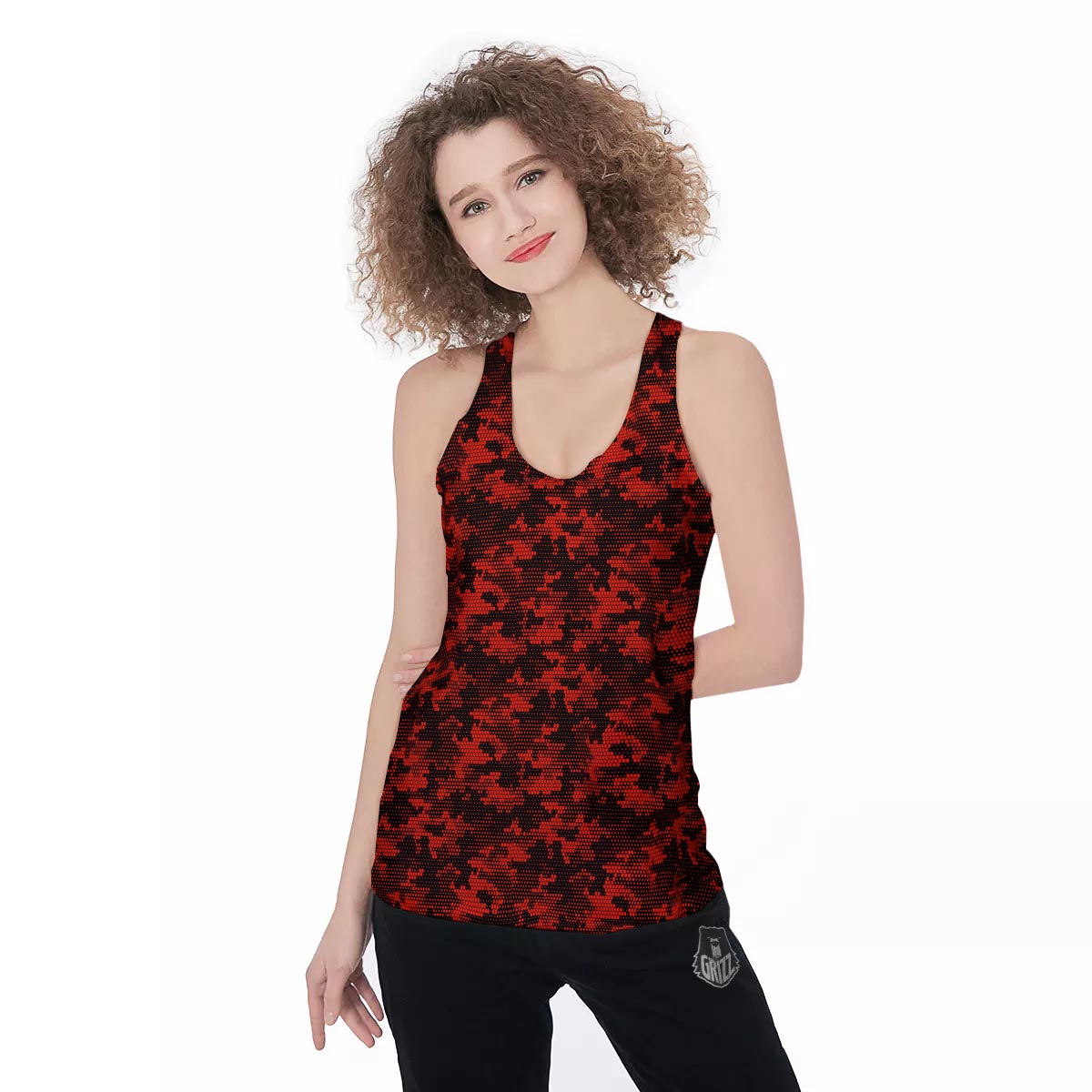 Digital Camo Black And Red Print Pattern Women's Racerback Tank Top-grizzshop