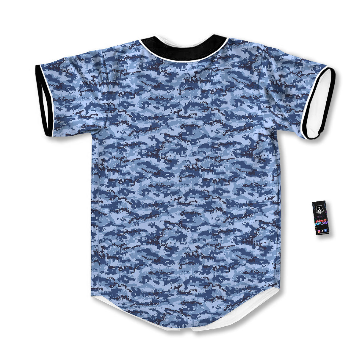 Digital Camo Blue Print Pattern Baseball Jersey-grizzshop