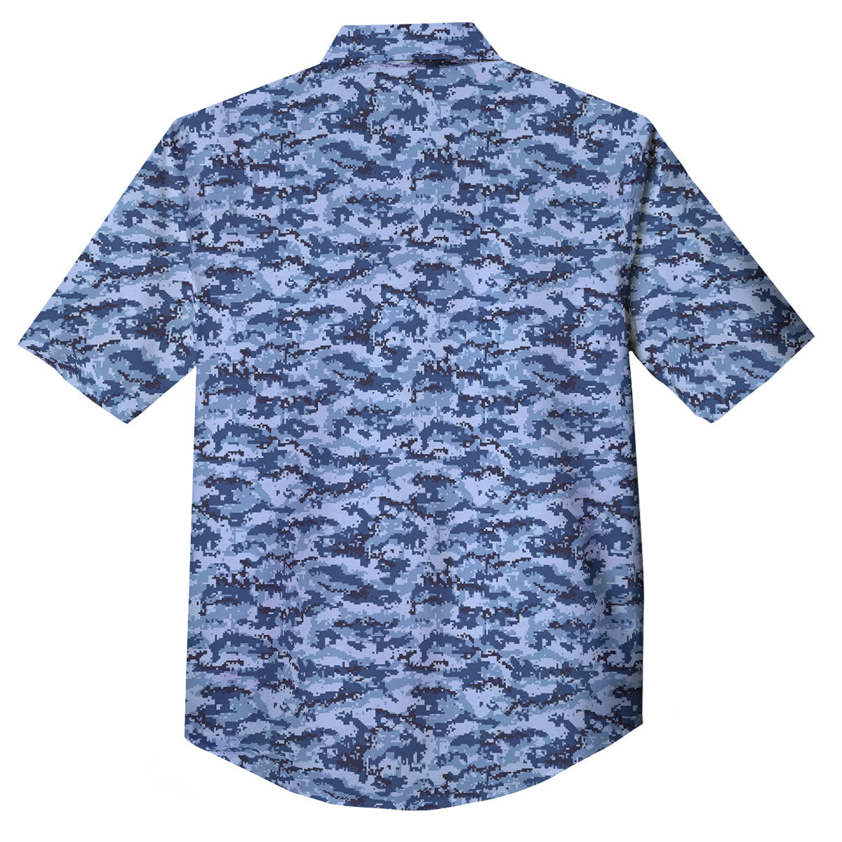 Digital Camo Blue Print Pattern Button Up Shirt-grizzshop