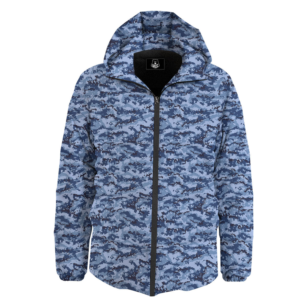 Digital Camo Blue Print Pattern Down Jacket-grizzshop